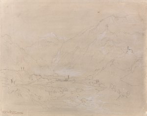 Bergachtig landschap met stad in vallei, c.1840