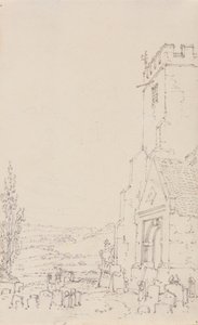 Zuidportaal en toren van een onbekende kerk, c.1790-95 door Joseph Mallord William Turner