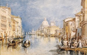 Het Grote Kanaal, Venetië, met gondels en figuren op de voorgrond