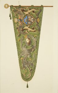 Vaandel van de Merchant Taylors, met opschrift 