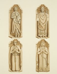 Vier figuren die de deuren versieren, gemaakt door Clarke, aan weerszijden van het altaar van de St Mark