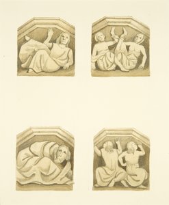 Vier consoles in het noordportaal (oorspronkelijk ter ondersteuning van beelden) van St. Mary Redcliffe door Joseph Manning