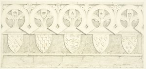 Gotisch fries en wapenschilden in de vestry kamer van de Kathedraal van Bristol door Joseph Manning