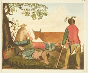 Guy, graaf van Warwick, en de Dun Cow, kopieën van origineel olieverfschilderij door Joseph Manning