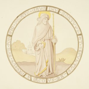 Glas-in-loodraam in de privékapel van het bisschoppelijk paleis: St. Jacobus