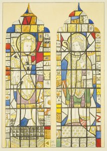 Glas-in-lood in het raam boven het monument van Canynges in St Mary Redcliffe door Joseph Manning