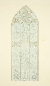 Glas-in-loodraam aan de oostkant van de noordbeuk van de kathedraal van Bristol door Joseph Manning