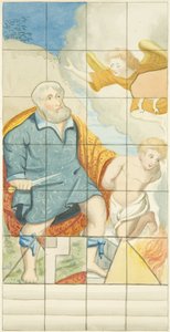 Glas-in-loodraam aan de oostkant van de noordbeuk van de kathedraal van Bristol met Abraham en Isaac door Joseph Manning