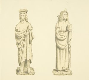 Twee figuren in nissen van de Toren van St Mary Redcliffe door Joseph Manning