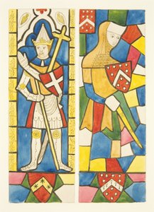 Twee figuren in glas-in-loodramen van het koor in de kathedraal van Bristol door Joseph Manning