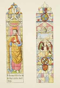 Twee glas-in-loodramen die het altaarraam van St. Mark