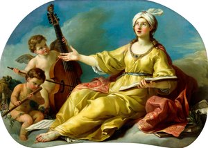 Een Personificatie van Muziek, Zingend met Putti die een Viool en een Fluit bespelen, 1758