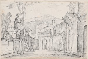 Een Romeinse Straat met Monte Cavo in de Verte