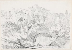 Waterval bij een Heuvelstad in Italië door Joseph Marie Vien