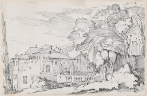 Huizen en een tuin op een heuvel in Italië door Joseph Marie Vien