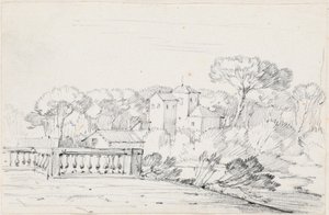 Terras bij een Rivier met een Villa en Bomen Verderop door Joseph Marie Vien