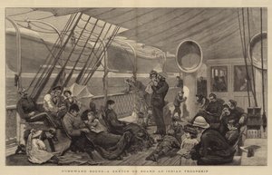 Op weg naar huis, een schets aan boord van een Indiase troepenschip door Joseph Nash
