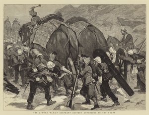 De Afghaanse Oorlog, een Olifantenbatterij die naar het Front oprukt door Joseph Nash