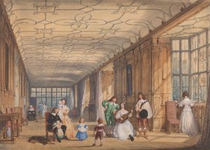 De lange galerij, Haddon Hall, Derbyshire door Joseph Nash