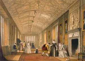 De lange galerij in Lanhydrock, Cornwall, 1600 door Joseph Nash