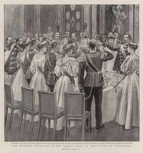 Het Huwelijksontbijt in de Troonzaal van het Kasteel van Ehrenburg door Joseph Nash