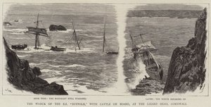 Het Wrak van de SS Suffolk, met Vee aan Boord, bij de Lizard Head, Cornwall door Joseph Nash