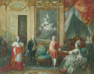 Lodewijk XVI en zijn vrouw Marie Antoinette ontvangen een kardinaal door Joseph Navlet