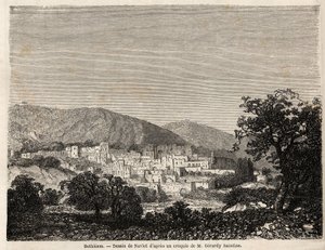 Uitzicht op Bethlehem, tekening Joseph Navlet (1821-1889), ter illustratie van de reis van de heer Bida naar Palestina in 1856. Gravure in 