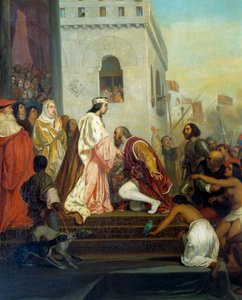 Ontvangst van Christoffel Columbus door de koningen van Spanje Ferdinand II van Aragon en Isabella I van Castilië in Barcelona in 1493 (detail)