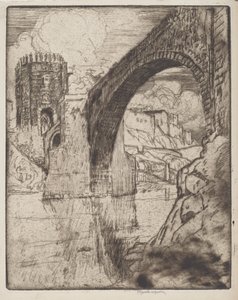 Boog van de brug van Alcantara door Joseph Pennell