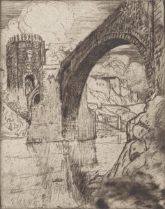Boog van de brug van Alcantara door Joseph Pennell