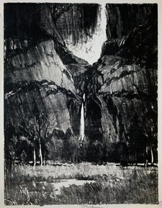 Aan de voet van de waterval, door Joseph Pennell (gravure) door Joseph Pennell