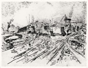 Bouw van de Miraflores Sluis, plaat XXI uit Het Panamakanaal door Joseph Pennell door Joseph Pennell
