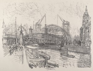 Bouw van het Freidrich-Strasse Station, 1921 door Joseph Pennell