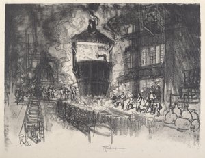 Granaten gieten door Joseph Pennell