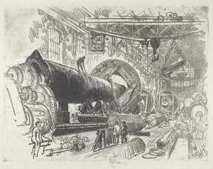 Snijden en draaien van een groot kanon, 1916