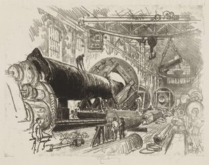 Engels Oorlogswerk: Snijden en Draaien van een Groot Kanon