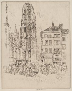 Bloemenmarkt en Botertoren, Rouen door Joseph Pennell