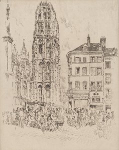 Bloemenmarkt en Boter Toren, Rouen, 1907 door Joseph Pennell