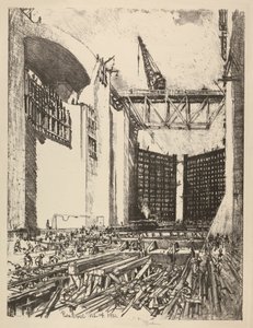 Het leggen van de vloer van Pedro Miguel Lock door Joseph Pennell