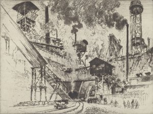 Mond van de mijn, Ruhrort bij Oberhausen, 1910 door Joseph Pennell
