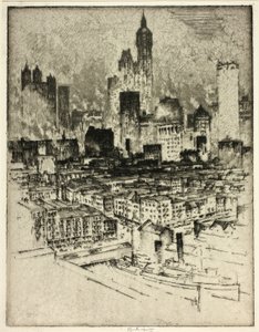 New York, vanaf de Brooklyn Bridge door Joseph Pennell