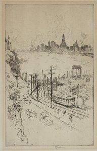 New York, vanuit New Jersey door Joseph Pennell