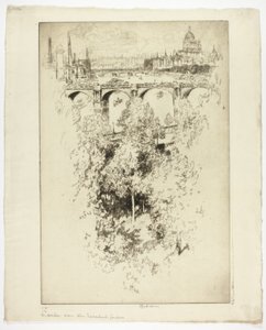 Over Waterloo Bridge, kerk en werk door Joseph Pennell