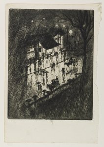 Regenachtige nacht, Charing Cross Shops, 1903 door Joseph Pennell