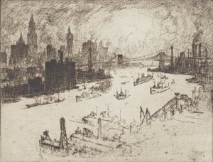 Zonsondergang, vanaf Williamsburg Bridge, 1915