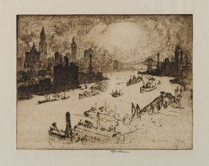 Zonsondergang vanaf Williamsburg Bridge, 1915