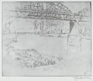 De stadsbrug, St. Louis [onder], in of na 1919 door Joseph Pennell