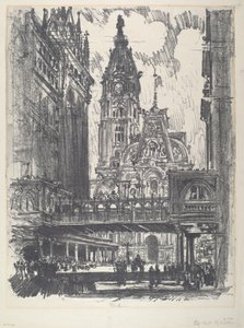 Het Stadhuis en de Brug over Market Street door Joseph Pennell