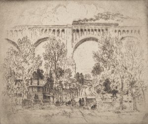 Het viaduct, D., L. & W. bij Nicholson, Pa., 1919 door Joseph Pennell